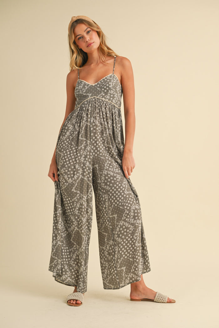 Olive Paisley Printed Wide Relaxed Fit Jumpsuit