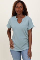 Mint Green Ribbed Notched Neckline Top