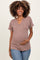 Mocha Ribbed Notched Neckline Maternity Top