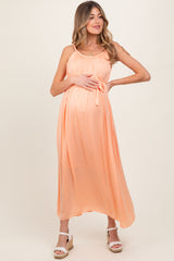 Peach Braided Neckline Maternity Maxi Dress