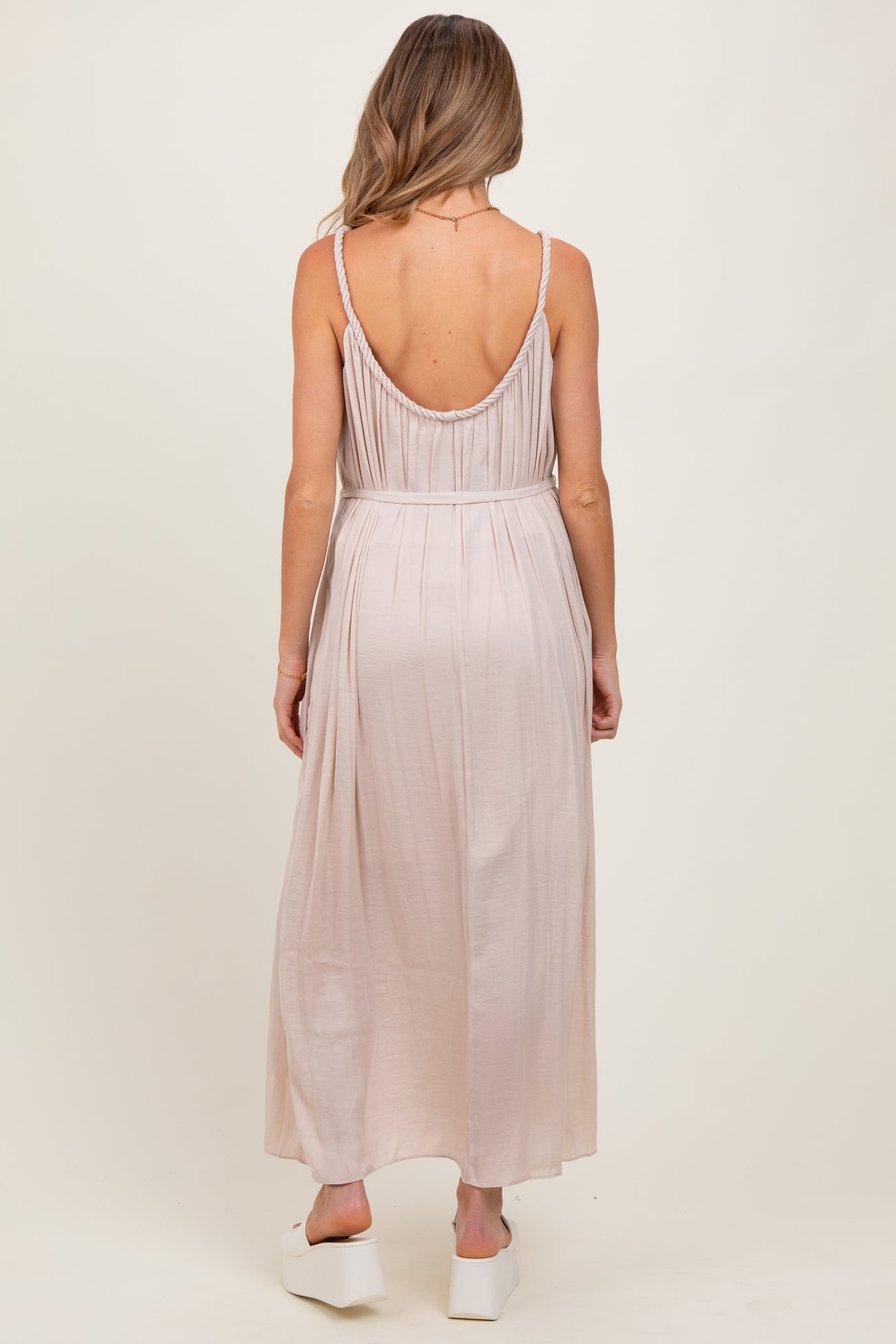 Cream Braided Neckline Maternity Maxi Dress
