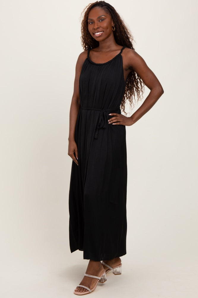 Black Braided Neckline Maxi Dress
