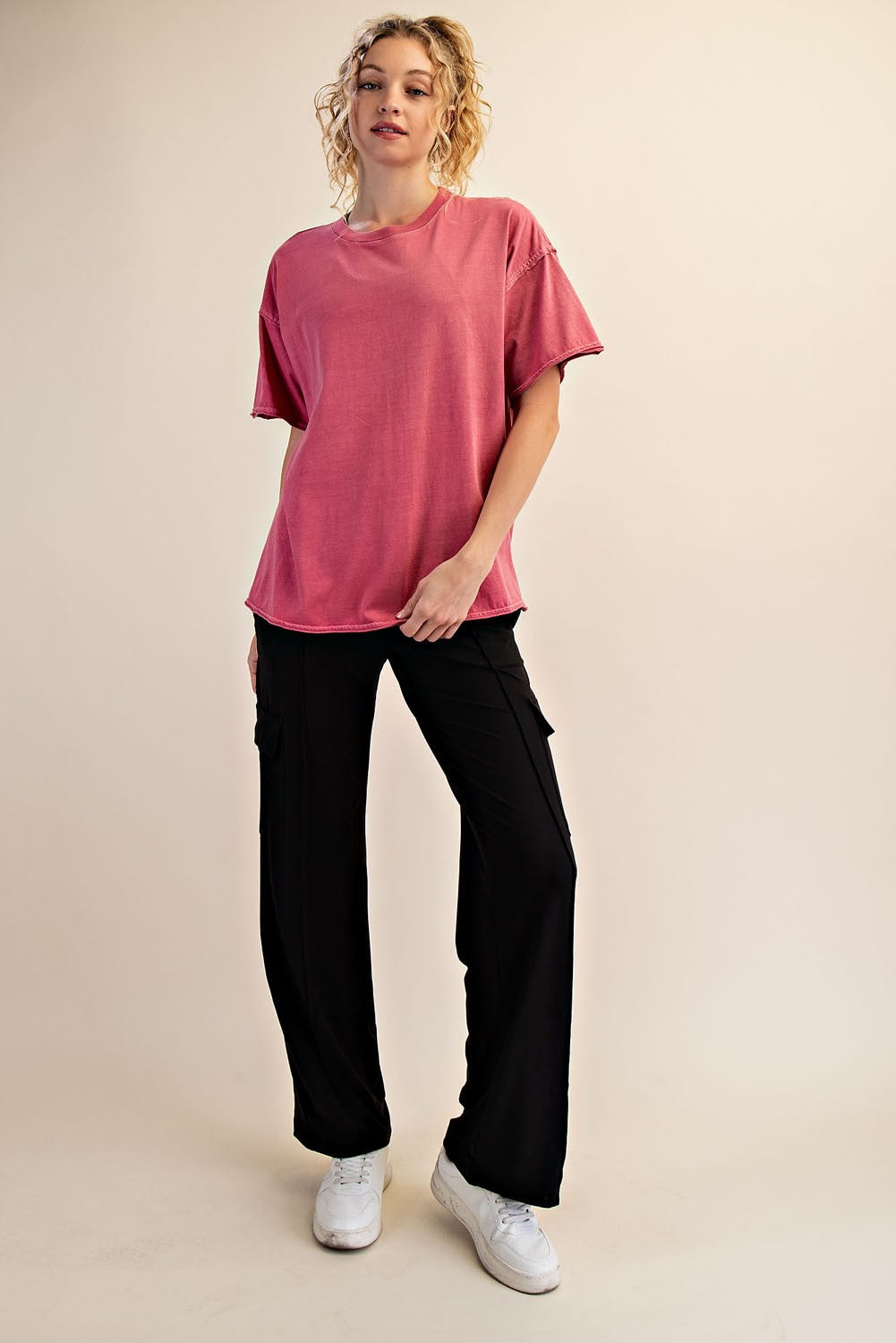 Dark Mauve Boxy Raw Edge Short Sleeve Tee