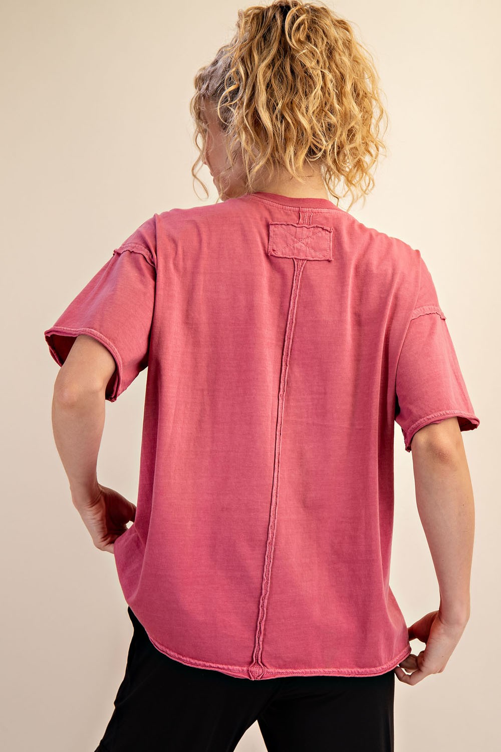 Dark Mauve Boxy Raw Edge Short Sleeve Tee