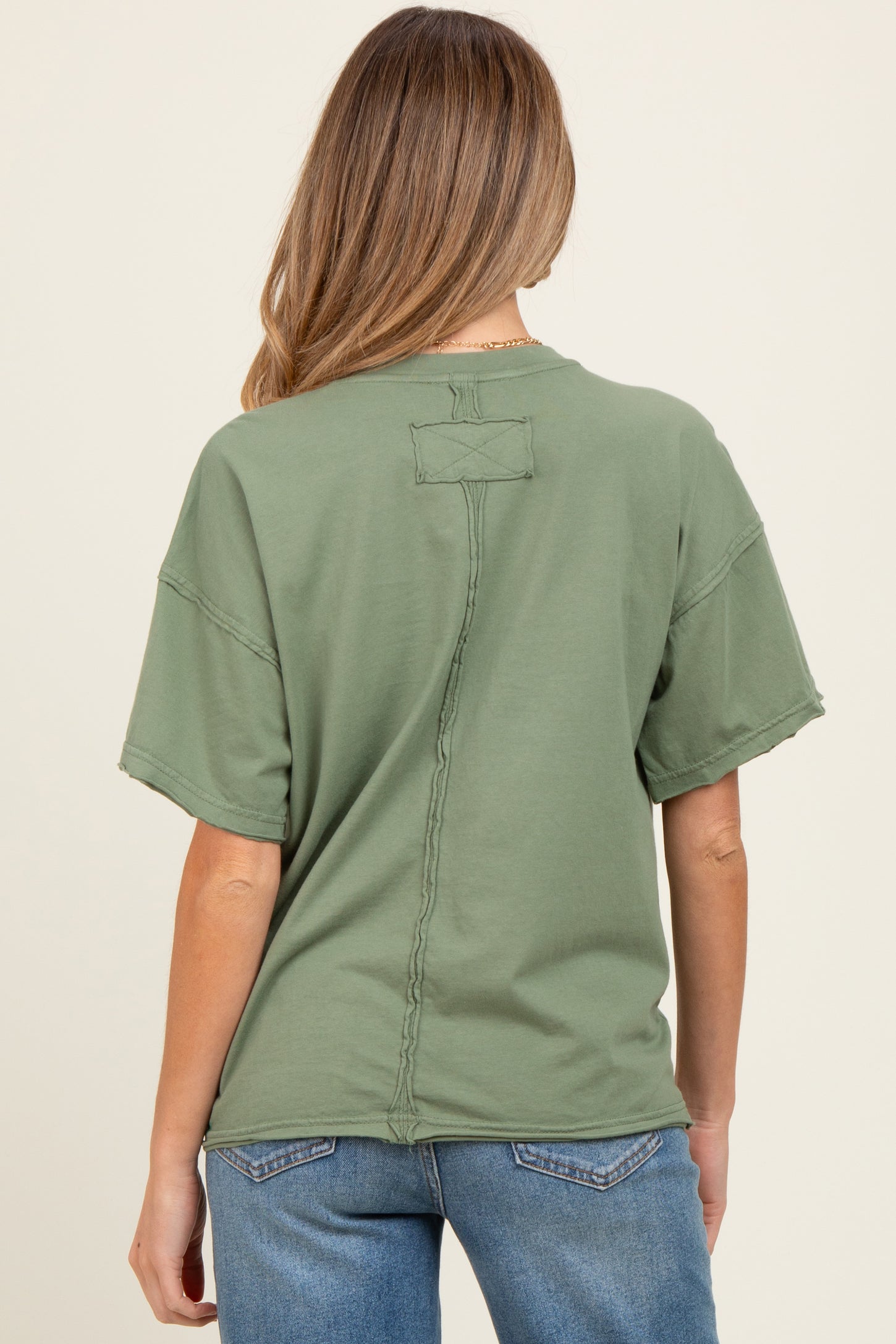 Olive Boxy Raw Edge Maternity Short Sleeve Tee