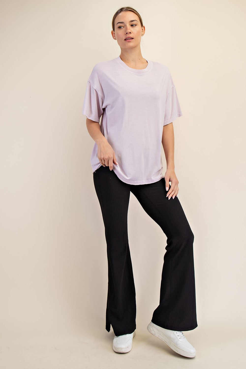 Lavender Boxy Raw Edge Short Sleeve Tee