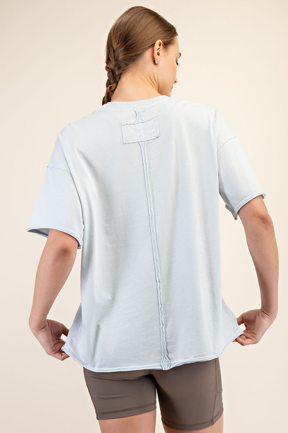 Light Blue Boxy Raw Edge Short Sleeve Tee