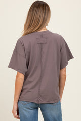 Mocha Boxy Raw Edge Maternity Short Sleeve Tee