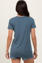 Blue Basic Short Sleeve Top