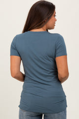 Blue Basic Short Sleeve Maternity Top