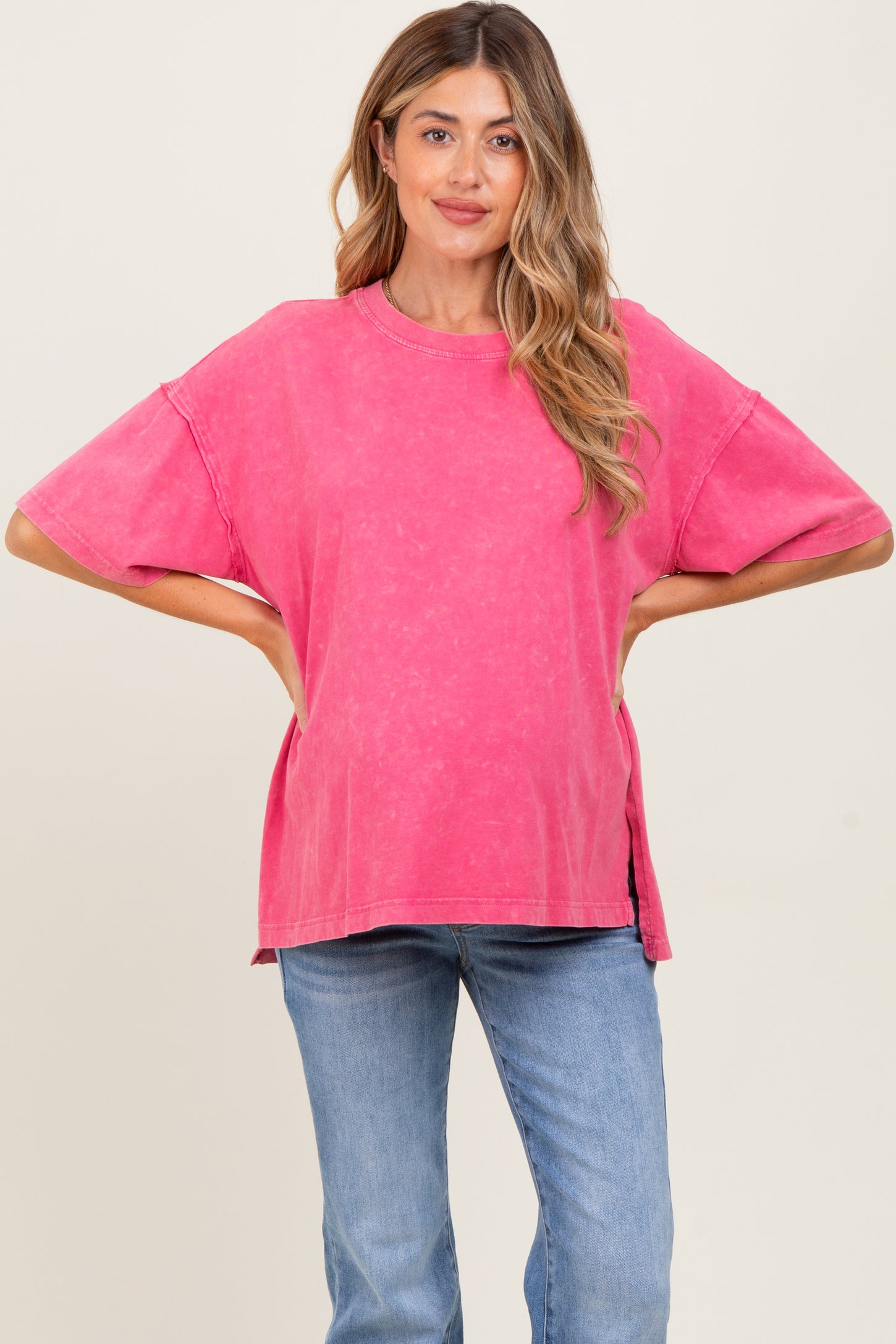 Fuchsia Washed Oversized Boxy Maternity Tee