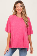 Fuchsia Washed Oversized Boxy Maternity Tee