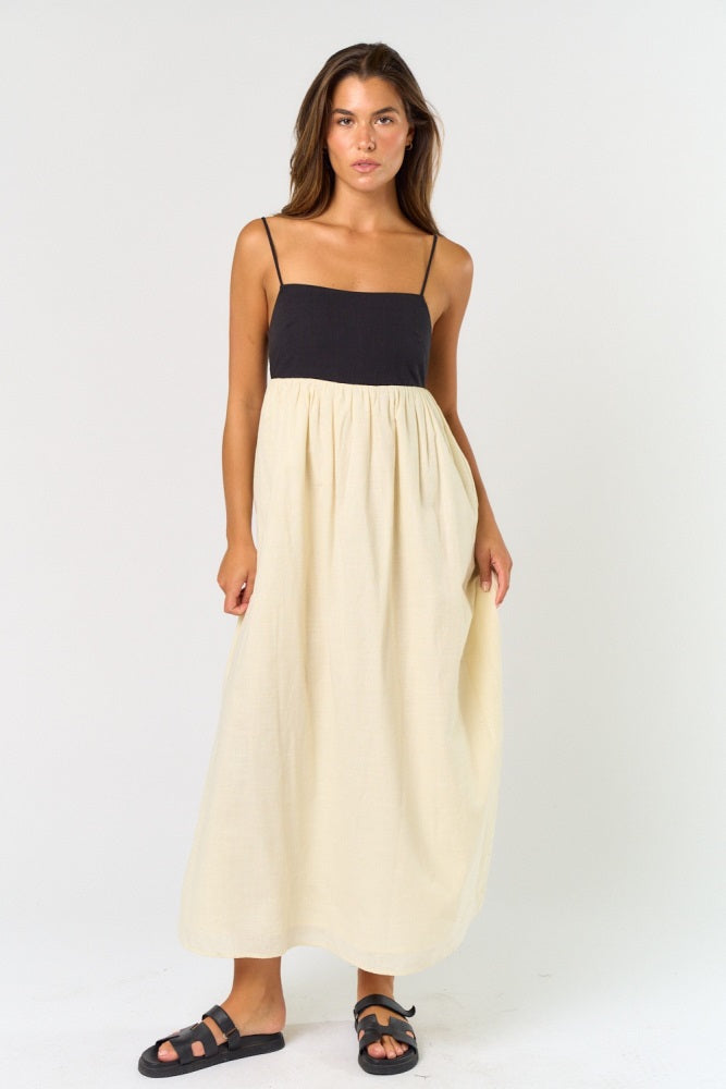 Cream Contrast Skirt Maxi Dress