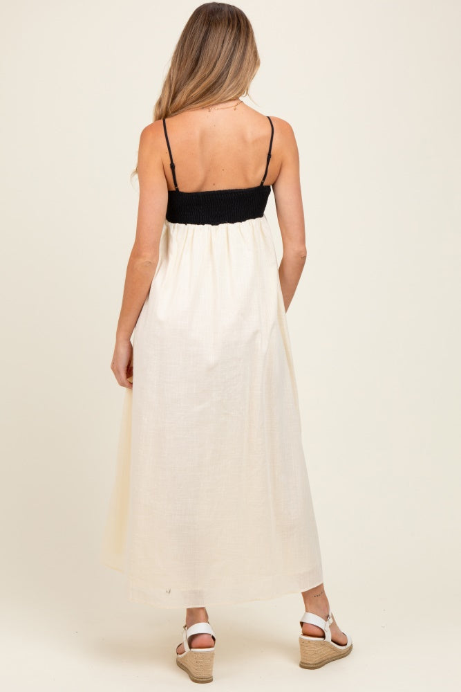 Cream Contrast Skirt Maternity Maxi Dress