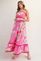 Fuchsia Floral Wavy Trim Maxi Dress