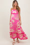 Fuchsia Floral Wavy Trim Maternity Maxi Dress