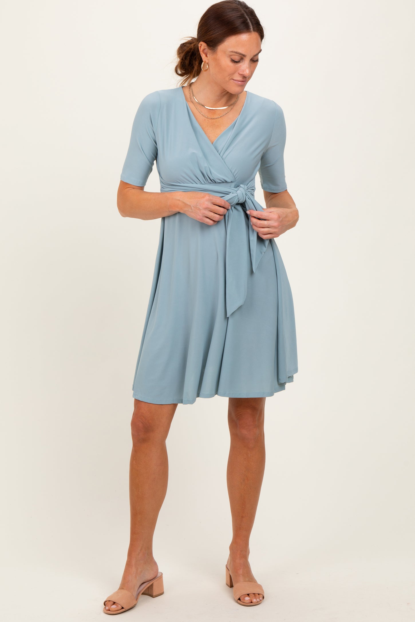 Mint Waist Tie Maternity Nursing Dress