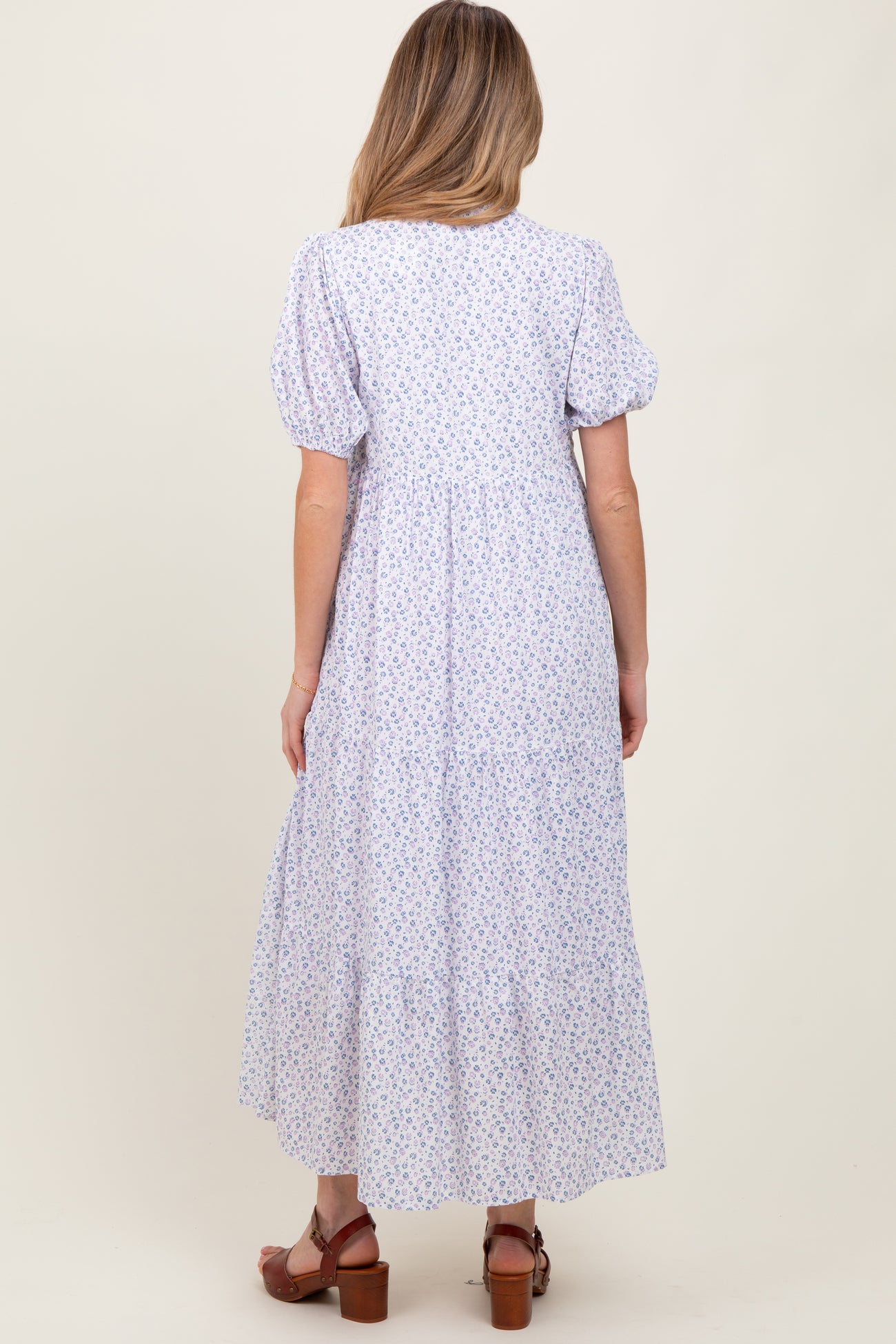 Blue Iris Floral Button Maternity Maxi Dress