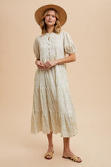 Green Iris Floral Button Maxi Dress