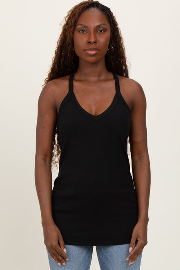 Black V-Neck Racerback Tank Top