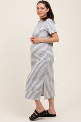 Heather Grey Striped Short Sleeve Maternity T-Shirt Midi Dress