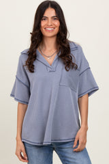 Gray Ribbed Reverse Stitch Maternity Tunic Top