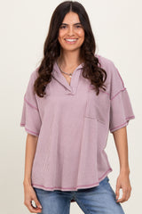 Mauve Ribbed Reverse Stitch Tunic Top