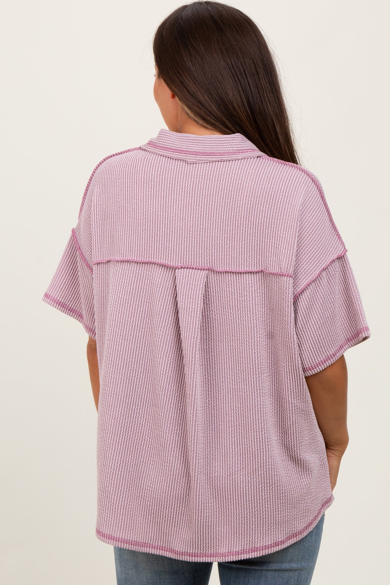Mauve Ribbed Reverse Stitch Maternity Tunic Top