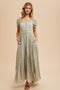 Light Olive Floral Lace Trim Maxi Dress