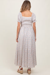Cream Floral Lace Trim Maternity Maxi Dress