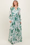 Forest Green Floral Chiffon Long Sleeve Maxi Dress