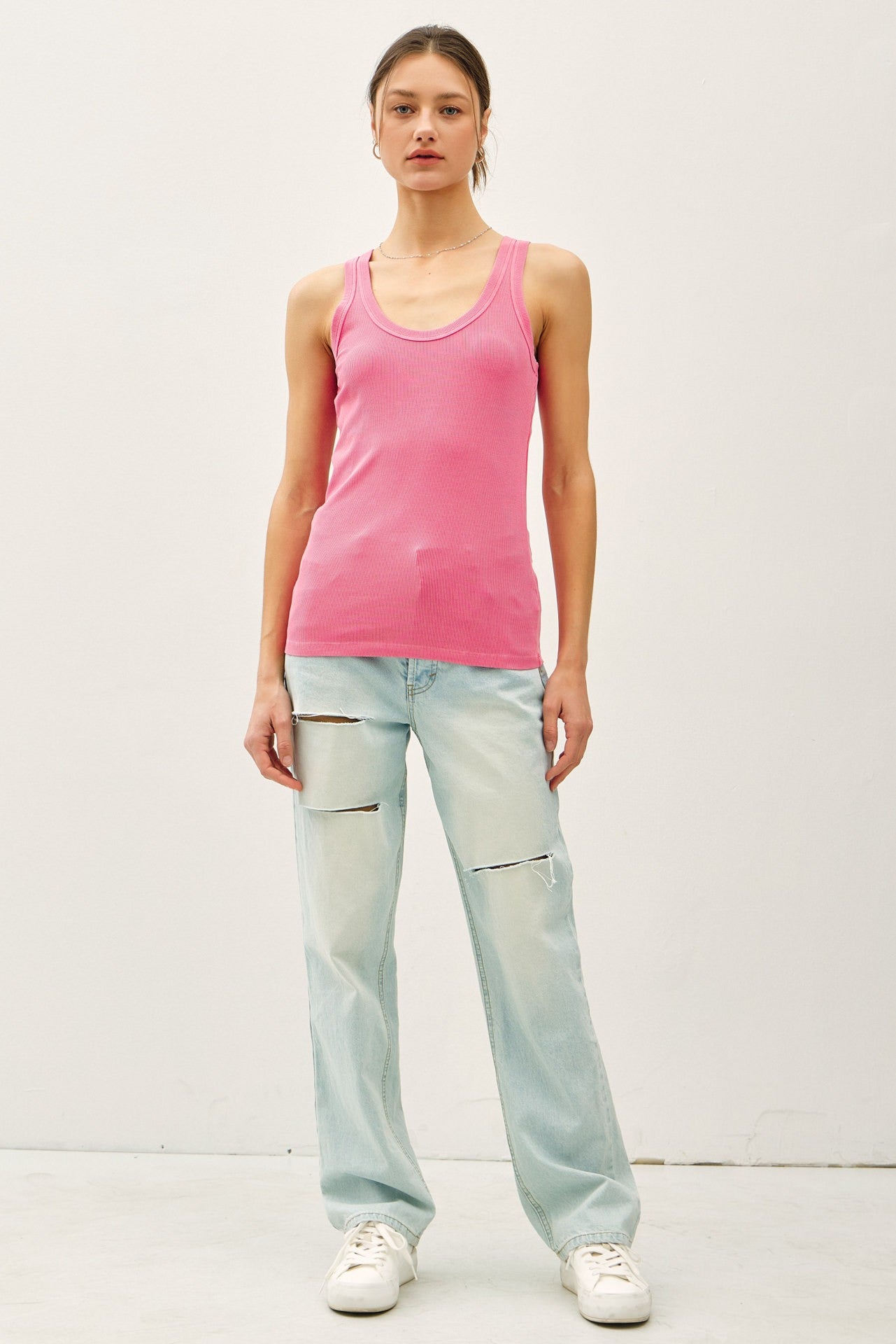 Hot Pink Sleeveless Ribbed Top