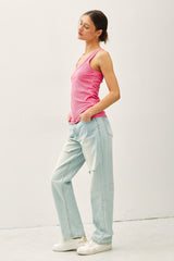 Hot Pink Sleeveless Ribbed Top