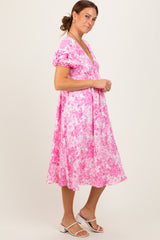 Pink Floral Woven Short Sleeve Mini Dress