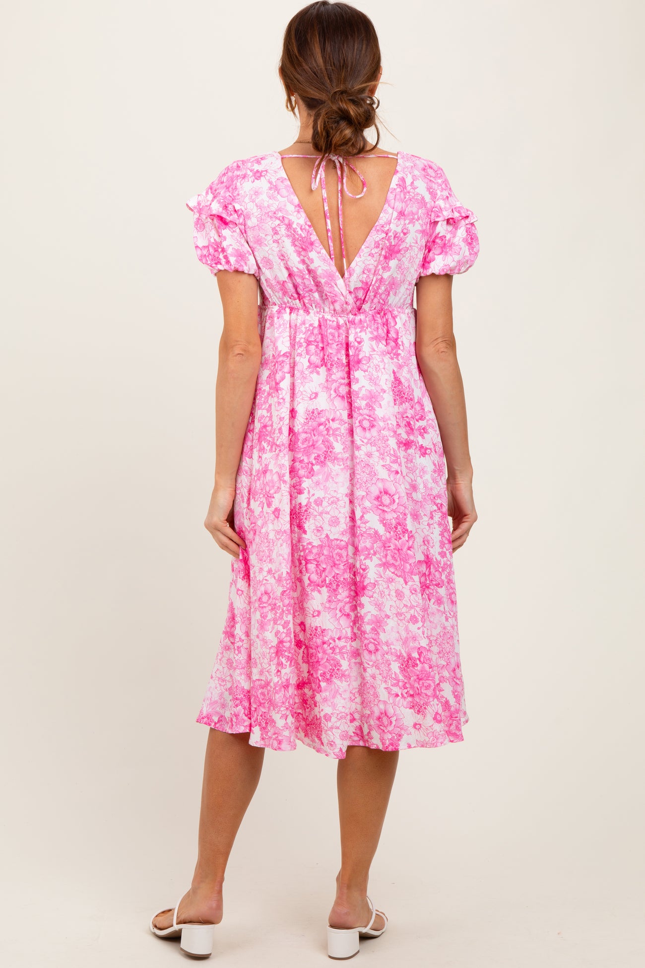Pink Floral Woven Short Sleeve Mini Dress