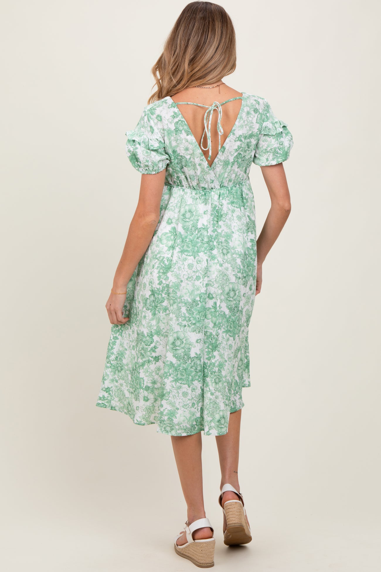 Green Floral Woven Short Sleeve Maternity Mini Dress