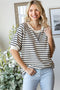 Navy Striped Textured Short Sleeve Top