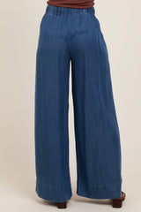 Navy Chambray Drawstring Wide Leg Pants