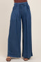 Navy Chambray Drawstring Wide Leg Pants