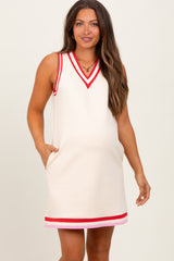 Cream Sleeveless Border Detail V-Neck Maternity Mini Dress