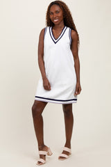 White Sleeveless Border Detail V-Neck Mini Dress