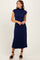 Navy Mock Neck Short Sleeve Midi Dress