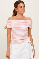 Light Pink Off The Shoulder Striped Top