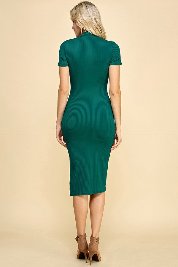 Hunter Green Mock Neck Short Sleeve Dress