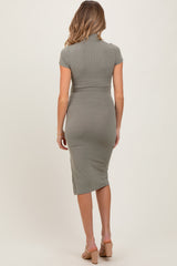 Light Olive Mock Neck Short Sleeve Maternity Dress