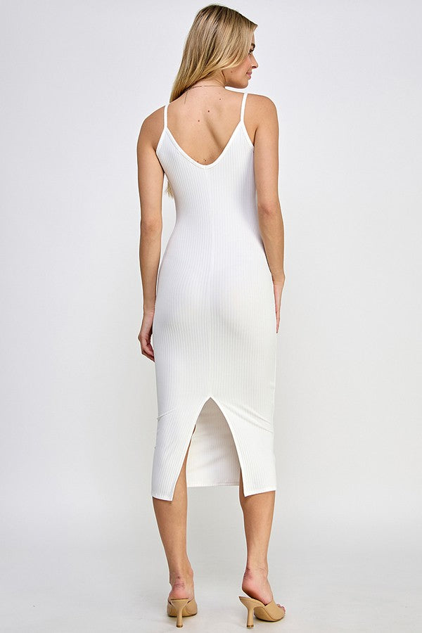 White Ribbed Cami Midi Dress
