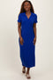 Royal Blue Ribbed Knit Polo Midi Dress