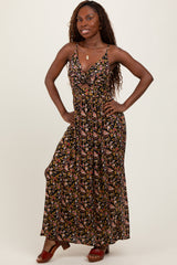 Black Floral Twist Front Cutout Maxi Dress