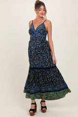 Navy Floral Twist Front Cutout Maternity Maxi Dress