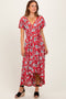 Red Floral Sash Tie Wrap Hi-Low Dress